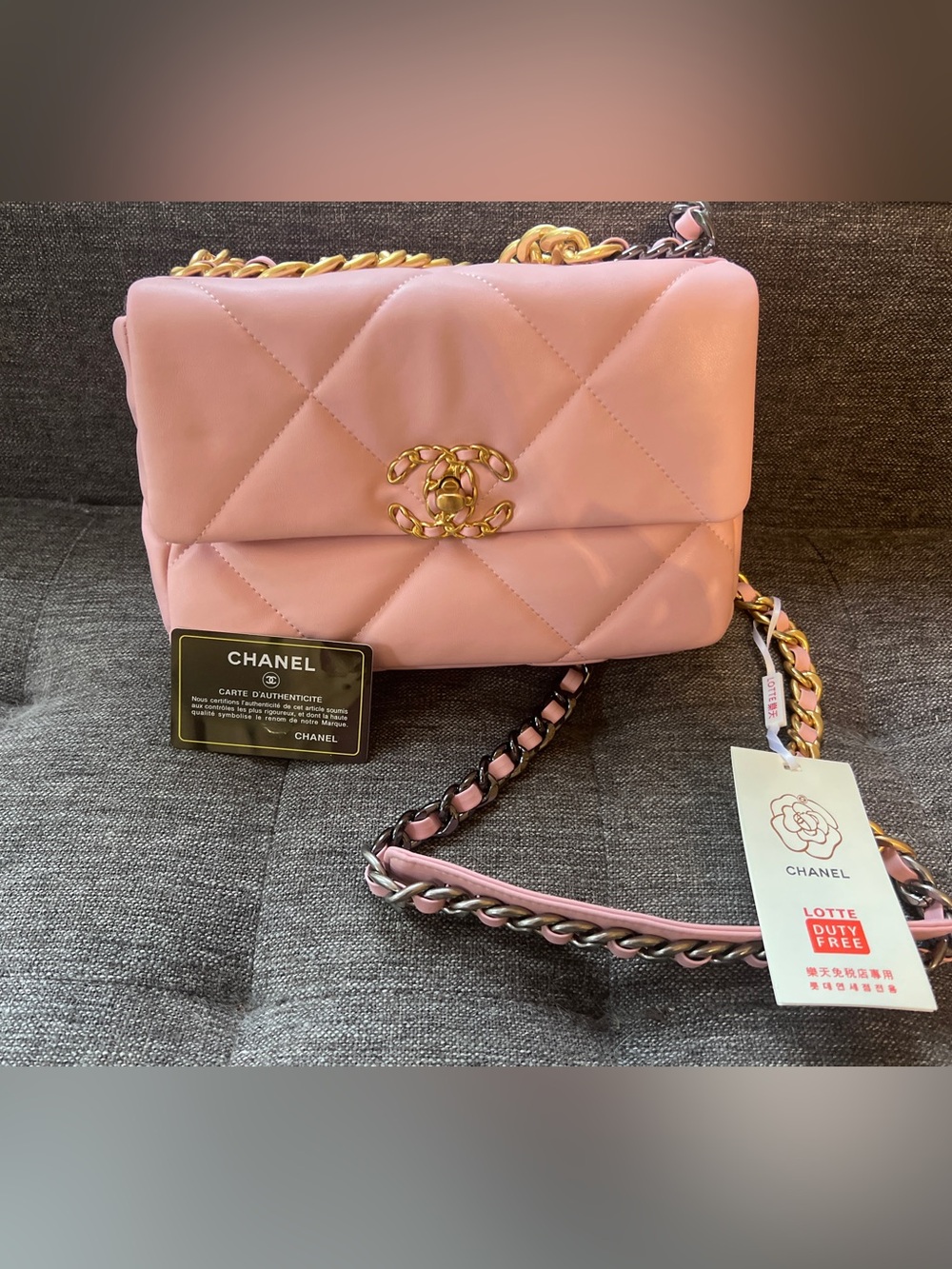 Pink Quilted Shoulder Bag with Gold and Gun Metal Chain